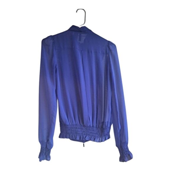 BISOU BISOU Sheer Purple Ruffle Front Full Zip High Neck Blouse Size XS - Picture 2 of 3